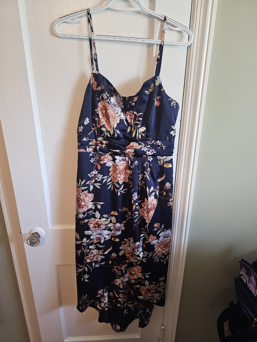 Floral Navy Midi Dress with Pink Rose Print